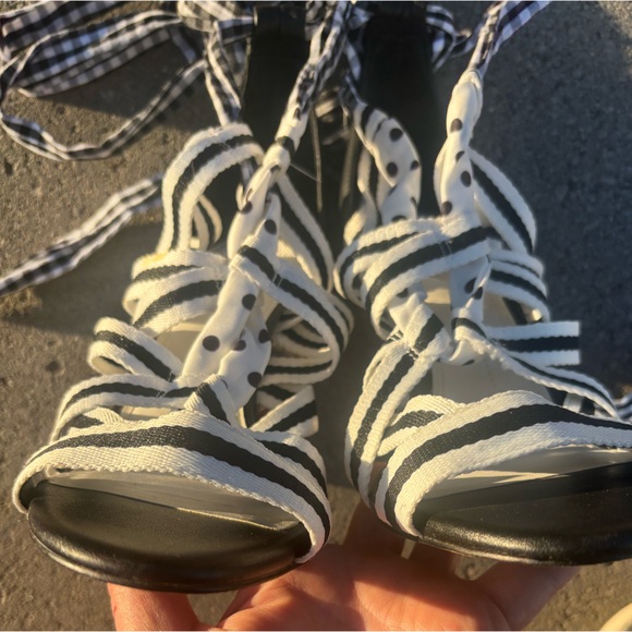 Gianni Bini Black and White Abrianna Gingham Lace-up Stiletto Sandals - Picture 14 of 14